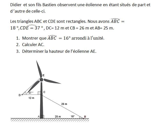 Calcul de la hauteur d'une éolienne : exercices en 3ème.