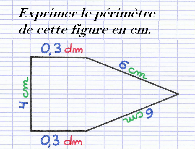 Calculer le périmètre de ce pentagone : exercices en 6ème.