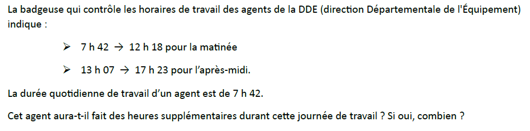Horaires de travail des agents de la DDE : exercices en 6ème.