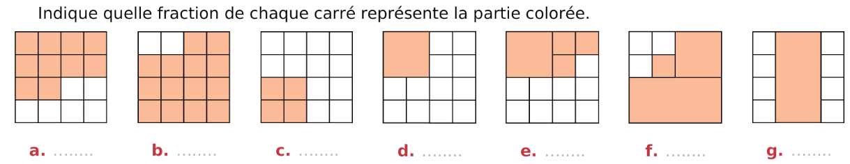 Fractions d'un carré : exercices en 6ème.