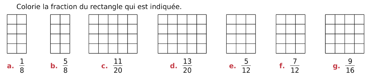 Colorier la fraction du rectangle : exercices en 6ème.