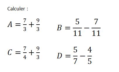 Addition et soustraction de fractions : exercices en 4ème.