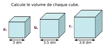Calculer le volume de chaque cube : exercices en 6ème.