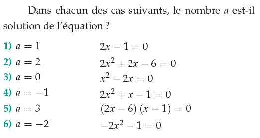 Solution d'une équation : exercices en 1ère S.