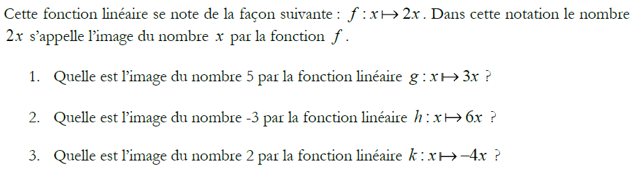 Image par une fonction linéaire : exercices en 3ème.