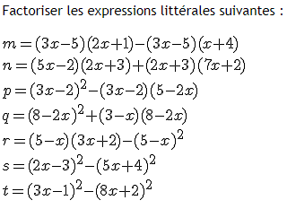 Factoriser les expressions suivantes : exercices en 3ème.