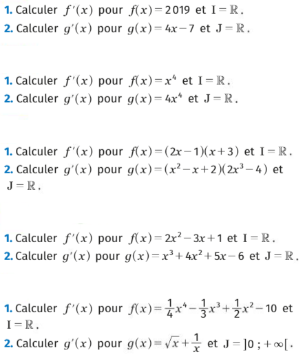 Calculer la dérivée d'une fonction : exercices en 1ère.