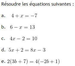 Résolution d'équations. : exercices en 4ème.