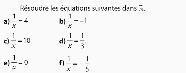 Inverse et équations : exercices en 2de.