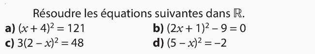 Résolution d'équations dans R : exercices en 2de.