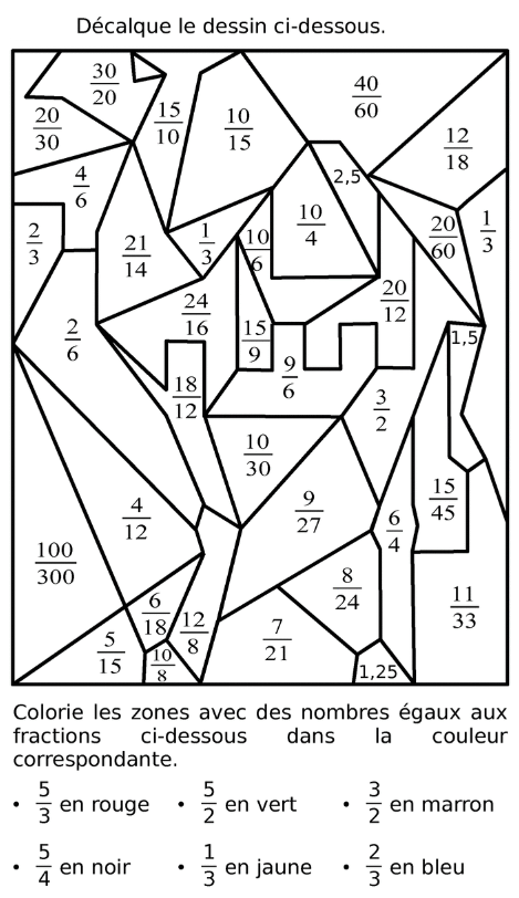 Colorier les zones et fractions : exercices en 6ème.