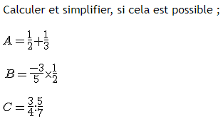 Calculs simples sur les fractions : exercices en 4ème.