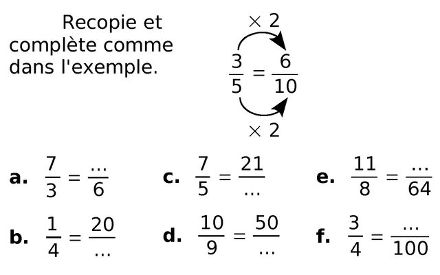 Compléter et fractions : exercices en 6ème.