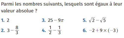 Quels nombres sont égaux à leur valeur absolue ? : exercices en 2de.