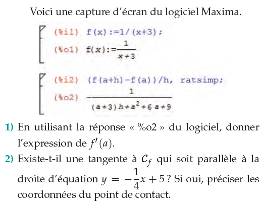 Algorithme et tangente à une courbe : exercices en 1ère S.