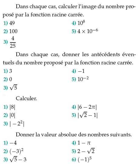 Fonction racine carrée et valeur absolue : exercices en 1ère.