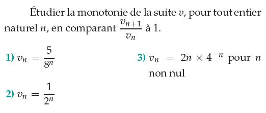Monotonie de suites et comparaison : exercices en 1ère S.