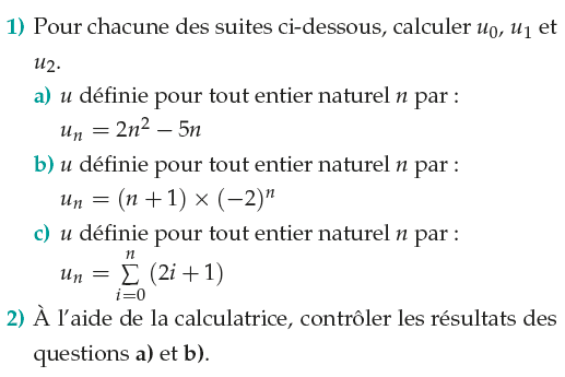 Calculer U0,U1 et U2 : exercices en 1ère S.