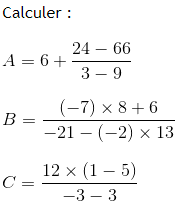 Quotient et division de nombres relatifs. : exercices en 4ème.