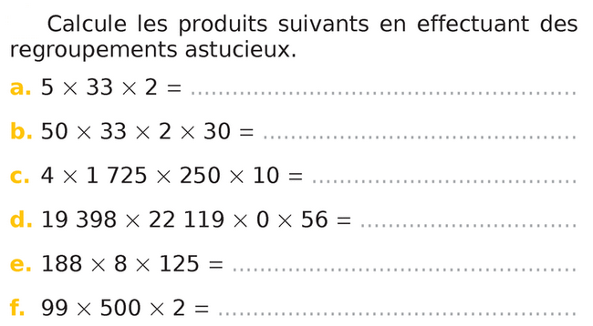 Multiplication et calculs astucieux : exercices de maths en 6ème.