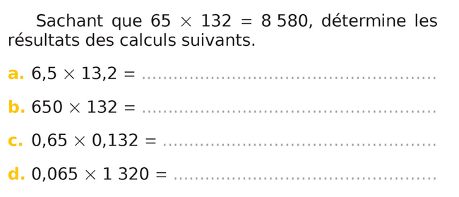 Déterminer les résultats des calculs : exercices de maths en 6ème.