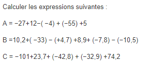 Addition et soustractions de nombres relatifs. : exercices en 5ème.