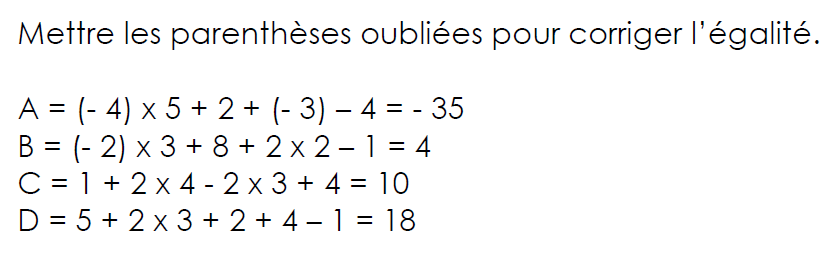 Calculs avec les nombres relatifs : exercices en 4ème.