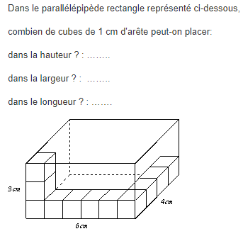 Compléter un parallélépipède rectangle avec des cubes : exercices en 5ème.