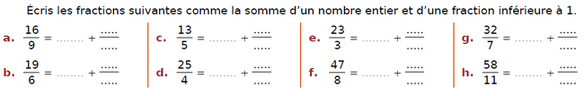 Décomposition d'une fraction : exercices en CM2.