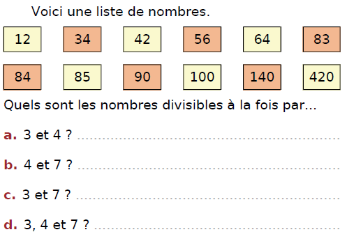 Nombres divisibles : exercices en CM2.