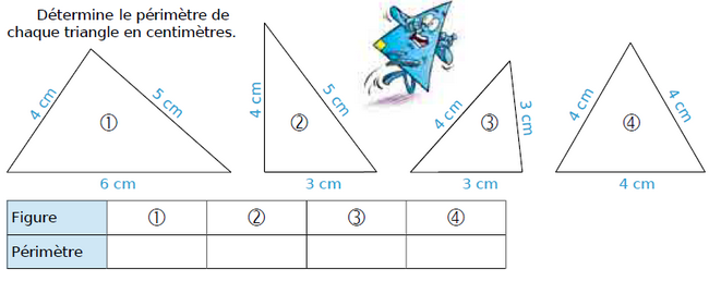 Périmètre de triangles : exercices en CM1.