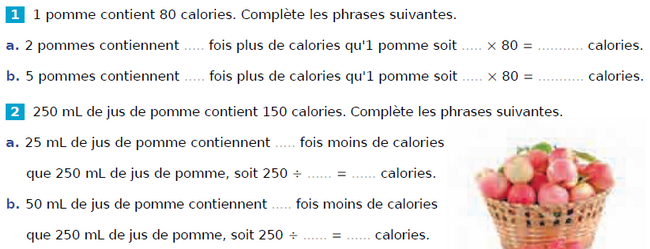 Calories et pomme : exercices en CM1.