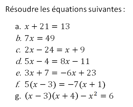 Résoudre ces équations du premier degré : exercices en 4ème.