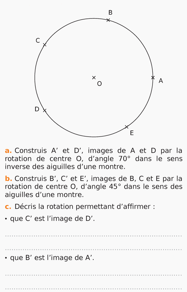 Image par la rotation de centre O : exercices en 4ème.
