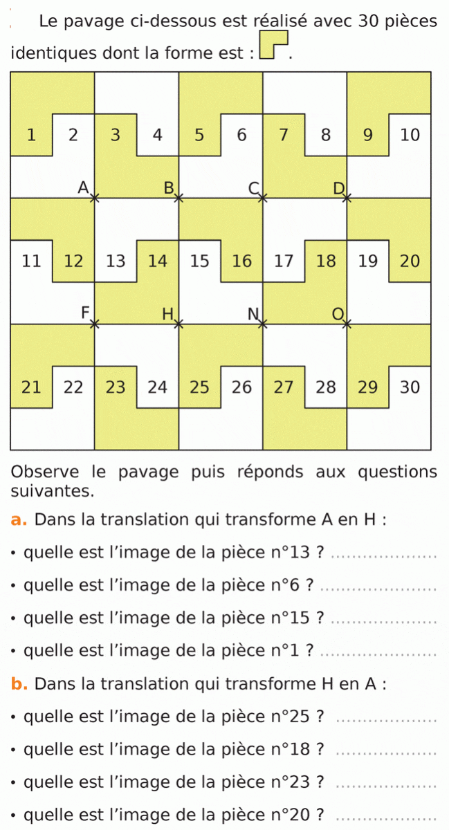Pavage et translation : exercices en 4ème.