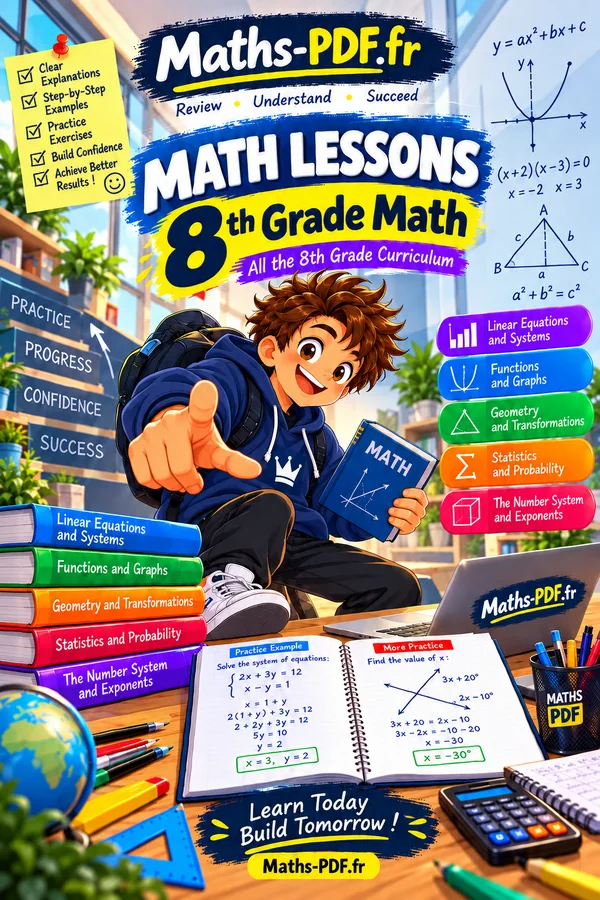 Cover of Grade 8 Math Lessons, a printable PDF book