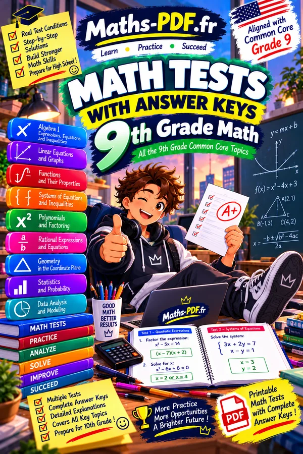 Cover of Algebra 1 Math Tests with Answer Keys, a printable PDF book