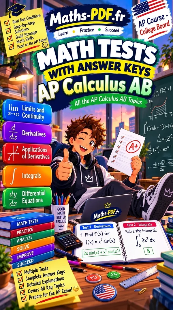 Cover of AP Calculus AB Math Tests with Answer Keys, a printable PDF book
