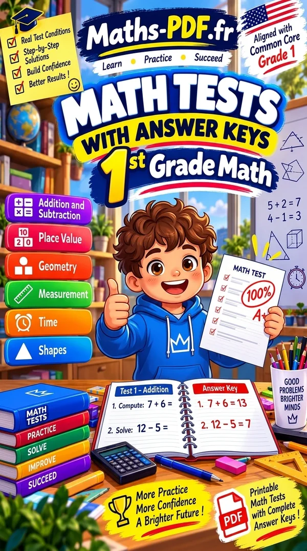 Cover of Grade 1 Math Tests with Answer Keys, a printable PDF book