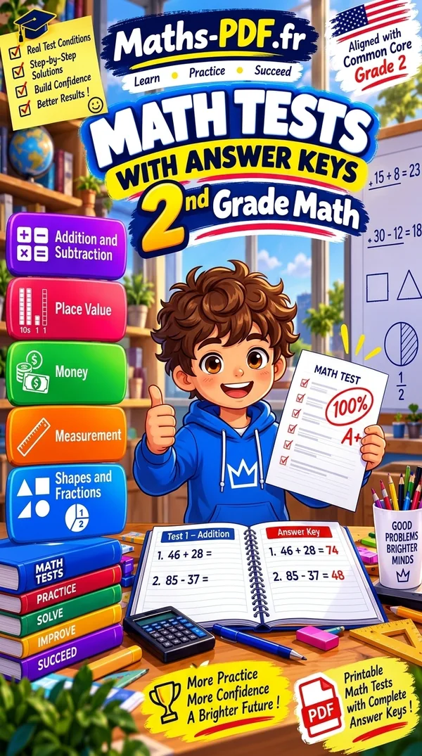 Cover of Grade 2 Math Tests with Answer Keys, a printable PDF book