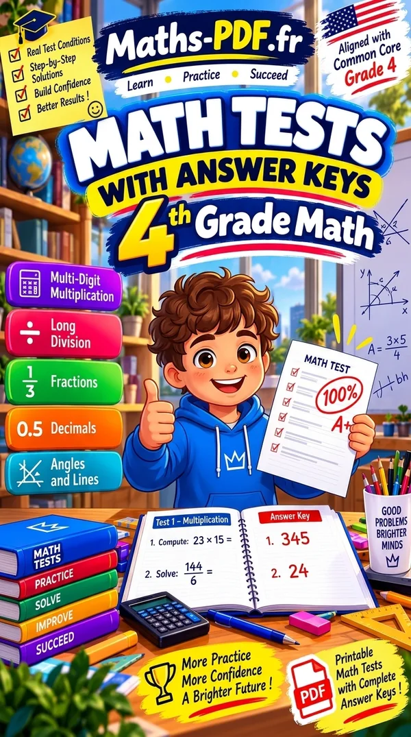 Cover of Grade 4 Math Tests with Answer Keys, a printable PDF book