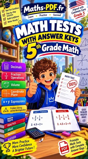 Cover of Grade 5 Math Tests with Answer Keys, a printable PDF book