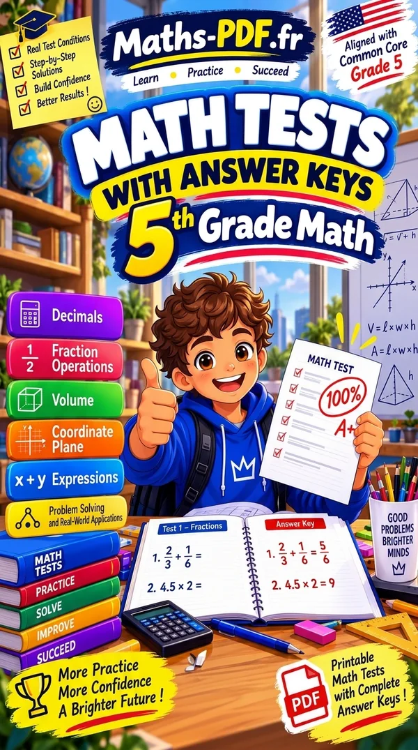 Cover of Grade 5 Math Tests with Answer Keys, a printable PDF book