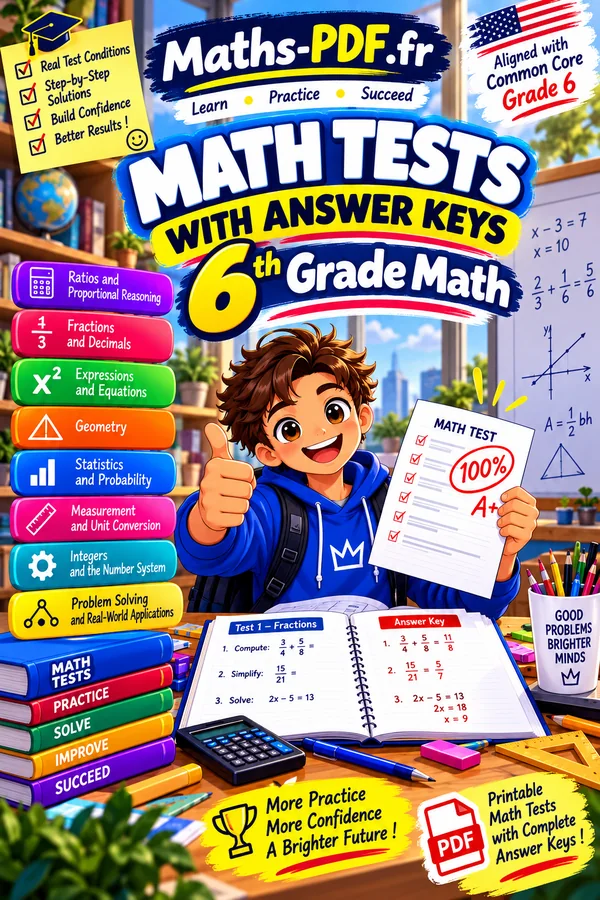 Cover of Grade 6 Math Tests with Answer Keys, a printable PDF book