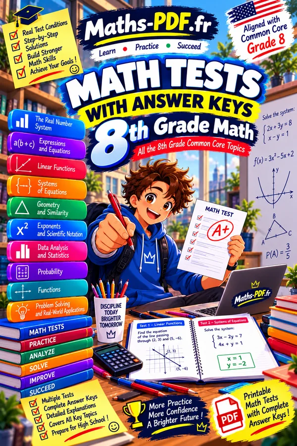 Cover of Grade 8 Math Tests with Answer Keys, a printable PDF book