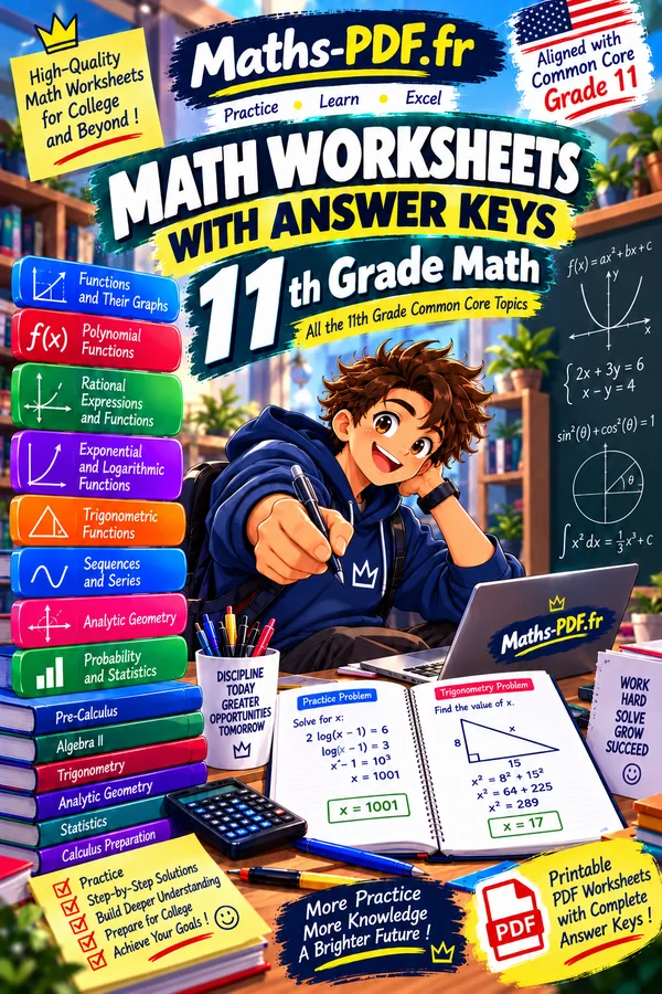 Cover of Algebra 2 Math Worksheets with Answers, a printable PDF book