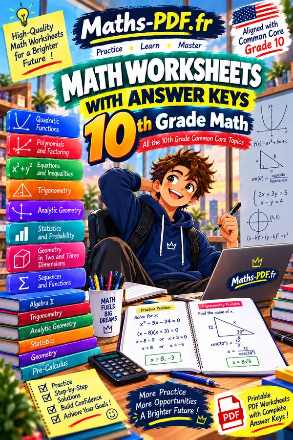 Cover of Geometry Math Worksheets with Answers, a printable PDF book