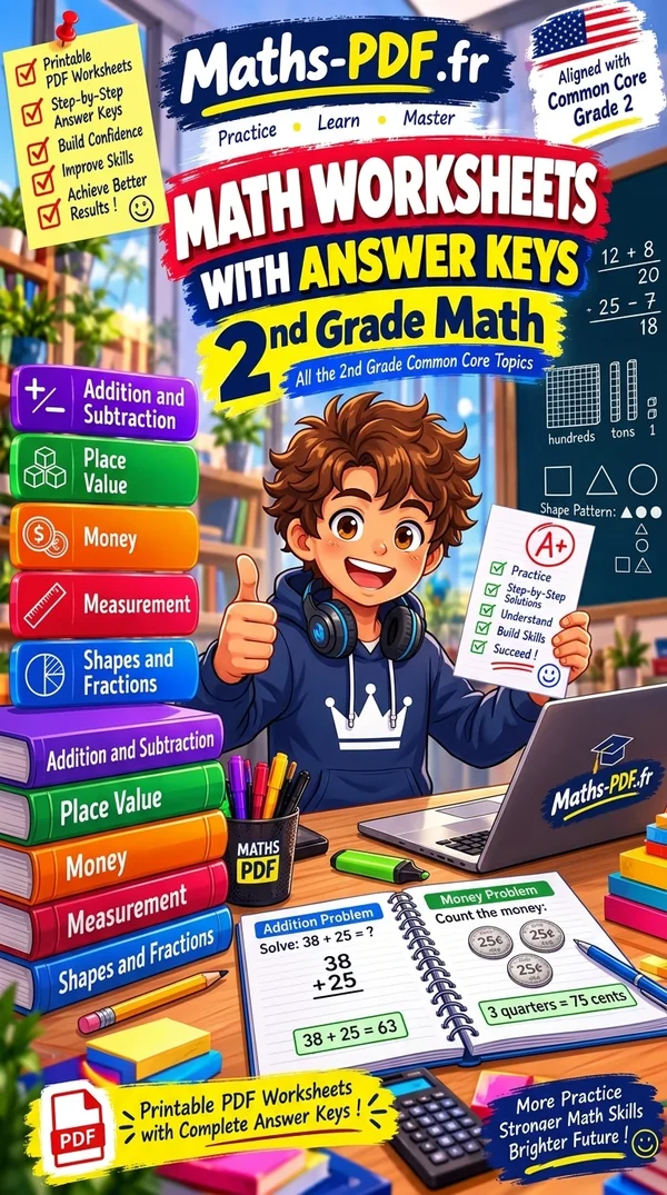 Cover of Grade 2 Math Worksheets with Answers, a printable PDF book