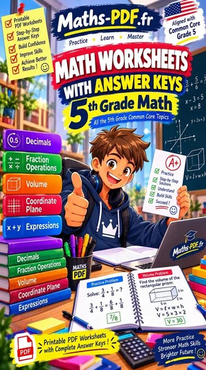 Cover of Grade 5 Math Worksheets with Answers, a printable PDF book