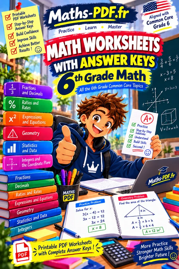Cover of Grade 6 Math Worksheets with Answers, a printable PDF book